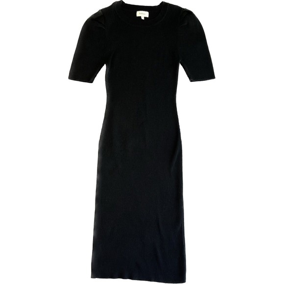 Bohme Rib Knit Bodycon Stretch Dress Black Short Sleeve Size Medium - Picture 1 of 10